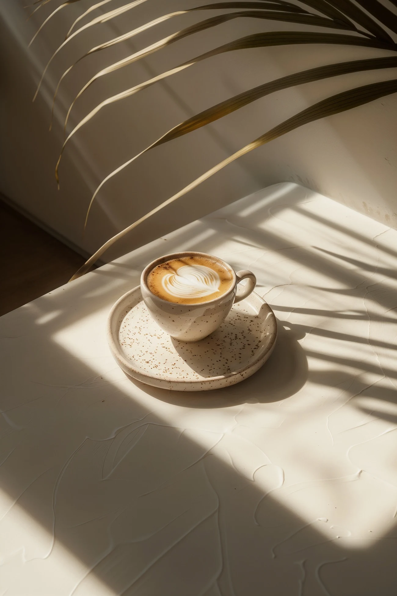 Coffee on a marble table in warm afternoon light