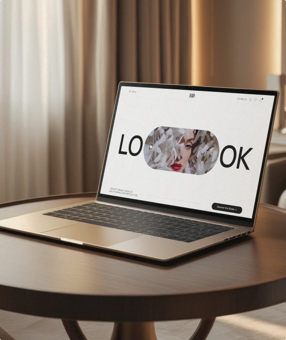 Look Beauty website shown on a laptop on a round table